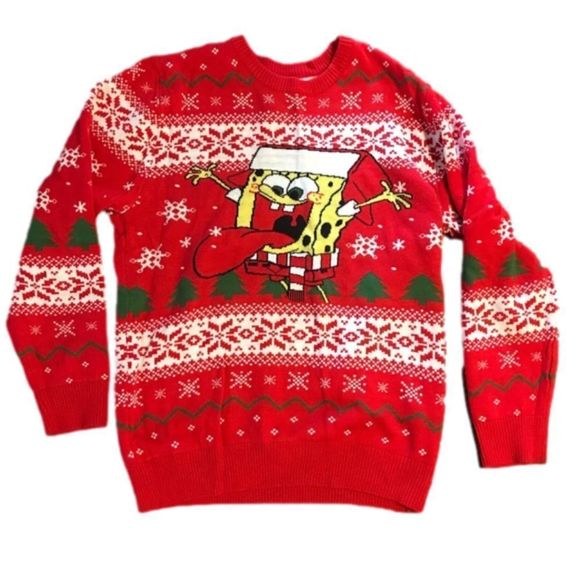 SpongeBob Squarepants Sweaters - Spongebob Squarepants Womens Long Sleeve Ugly Christmas Holiday Sweater Size Med